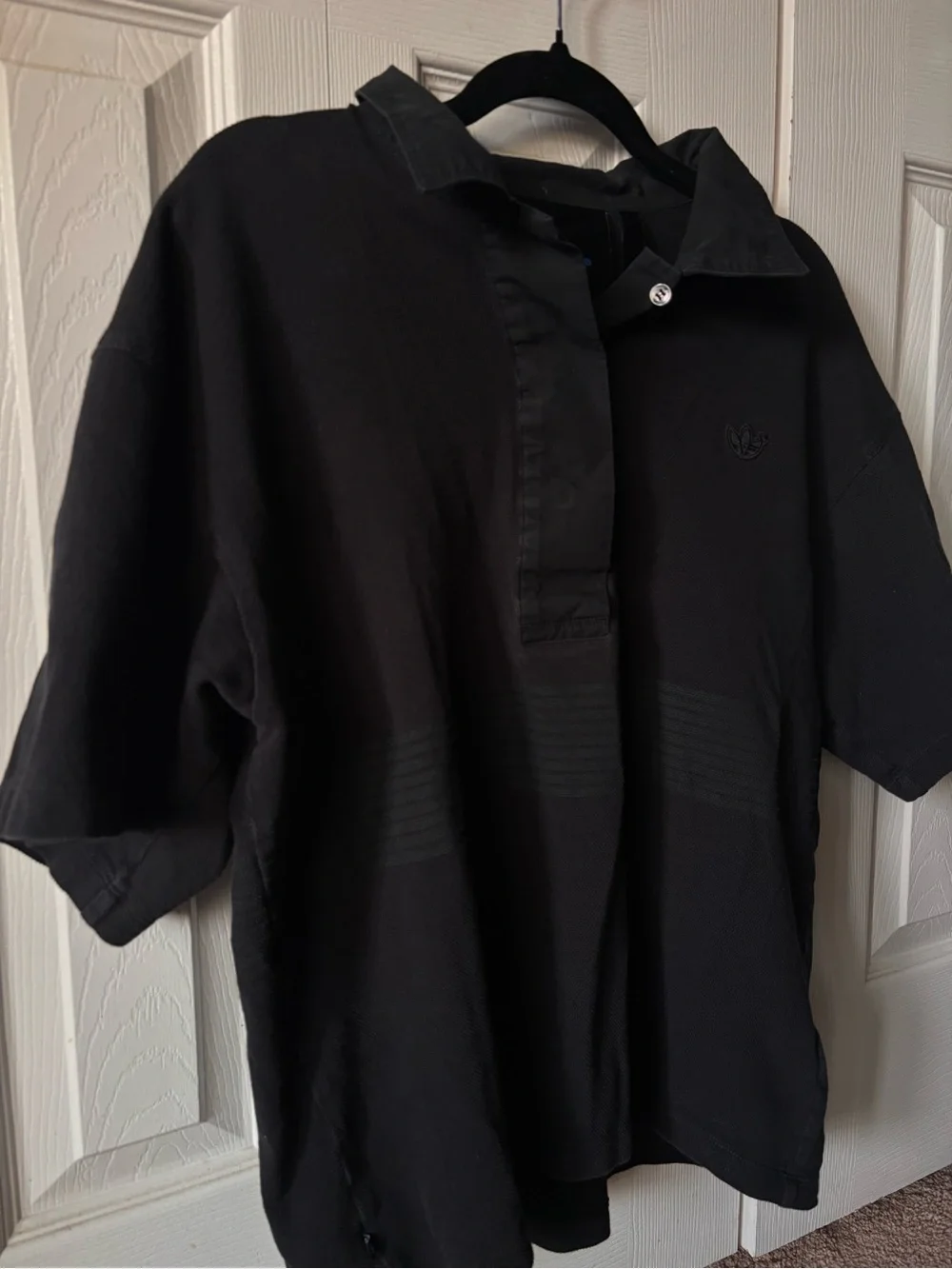 adidas Black Short-Sleeve Polo Rugby Shirt